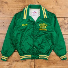 Vintage Game Bomber Jacket S 80s Cheerleading Usa Made Satin Green Womens Snap