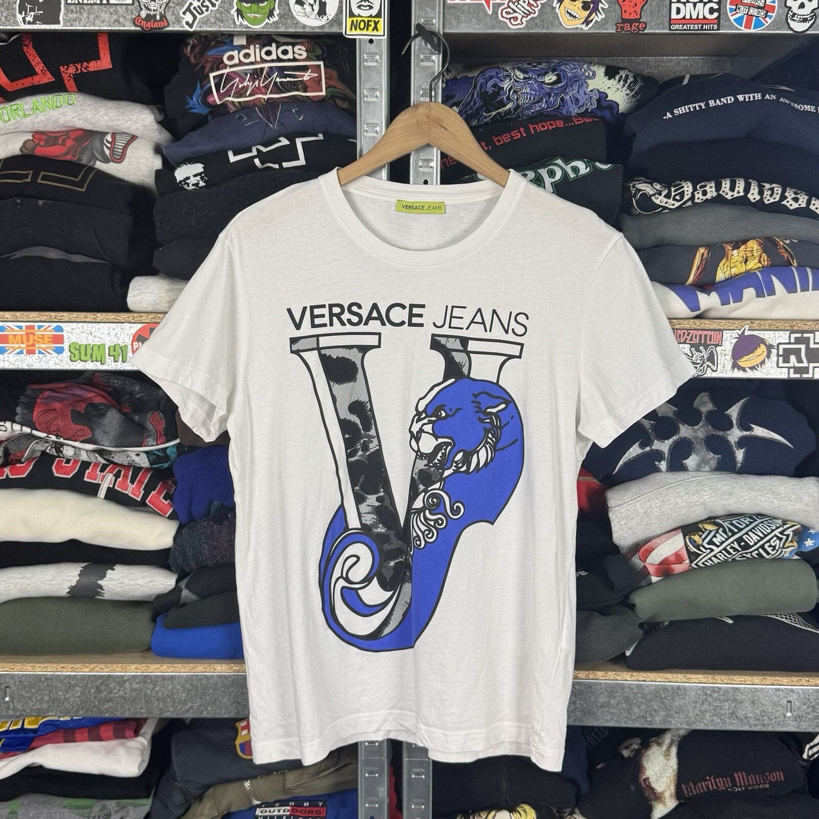 VERSACE JEANS TIGER VJ BIG LOGO COTTON WHITE T-SHIRT SIZE MEDIUM