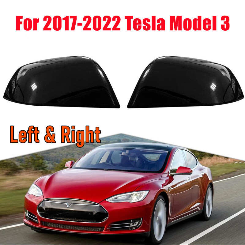 Left & Right Side Rearview Mirror Cover Cap 2pcs For 2017-2022 Tesla Model 3