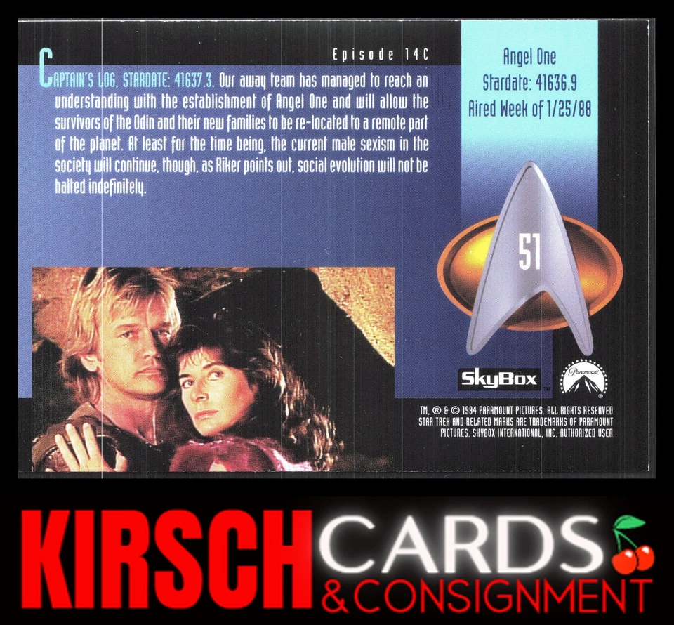 Angel One 1994 SkyBox Star Trek: The Next Generation Season 1 #51 - Image 2 of 2