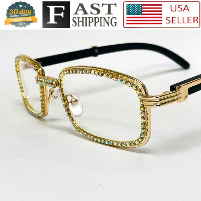 Hip Hop Quavo Migos DIAMOND Rappers Glasses Gold Square Frame Clear