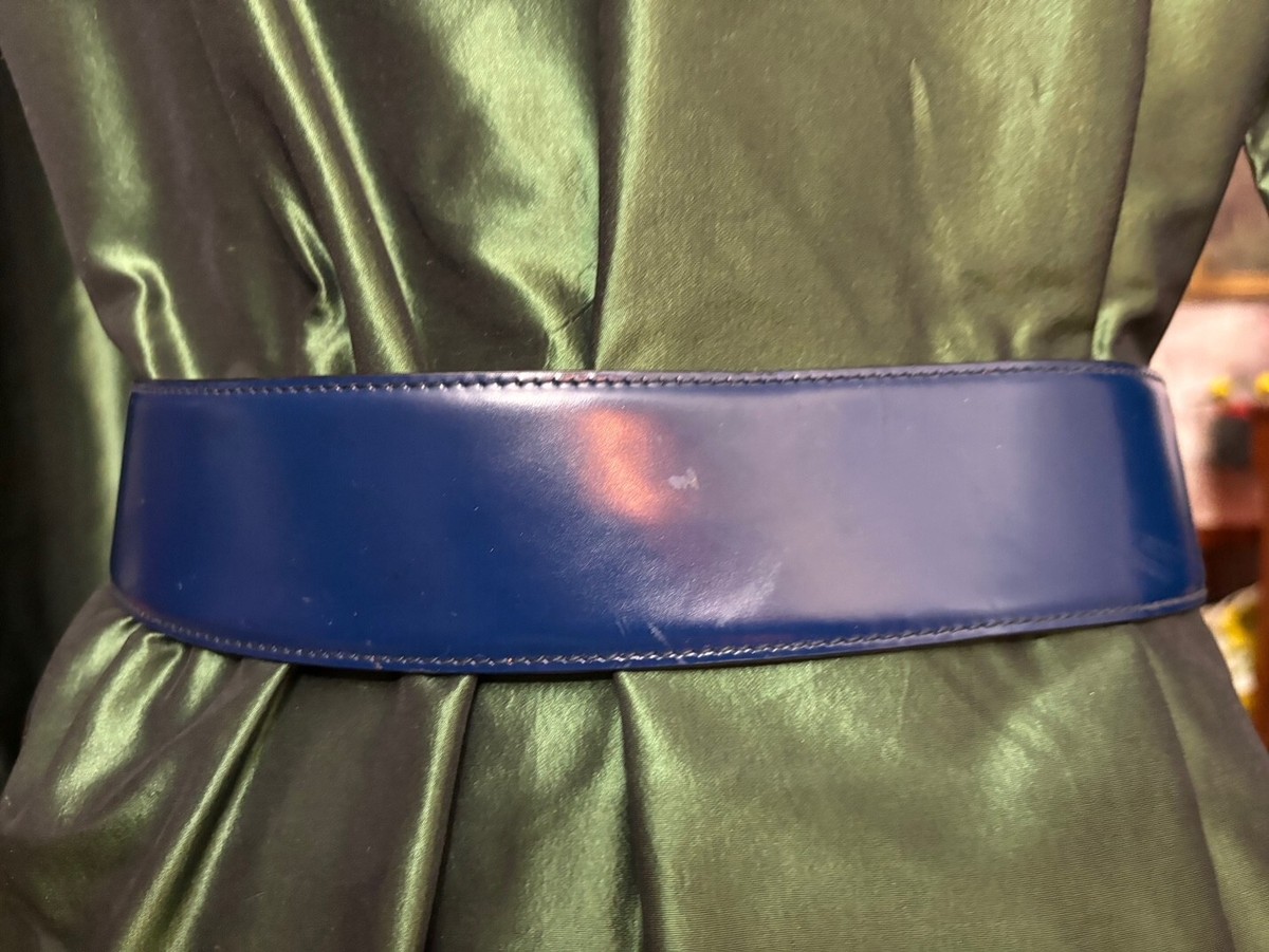 Runway Ralph Lauren Collection Blue Art Deco Wide Leather Belt S Italy H35962s.jpg main image 4