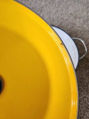 Vintage Cathrineholm Lotus Yellow Enamel 8.5" Dutch Oven Saucepan Handles Lid - Picture 5 of 11