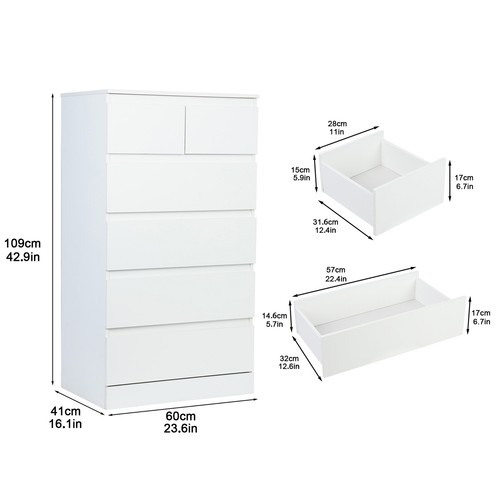 Tall Dresser for Bedroom Dresser with 6 Drawers, Chest of 6-Drawer Dresser White - Picture 2 of 17