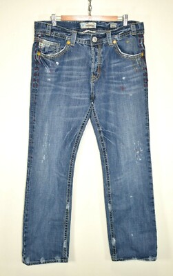 MEK DENIM Herren JEANS HAMILTON STRAIGHT LEG DISTRESSED RARE Größe 38 x 34''