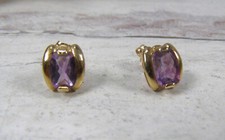 14K Yellow Gold Faceted Amethyst Stud Earrings Mexico