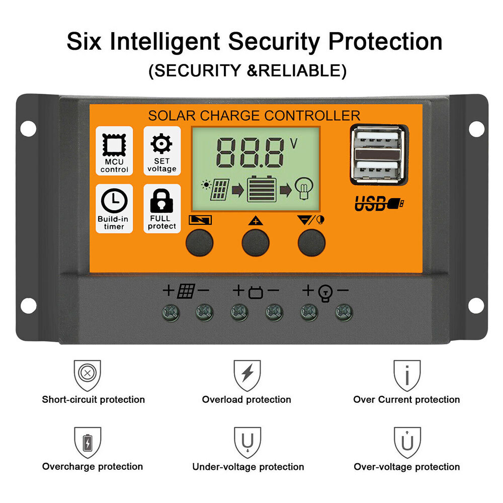 12/24V 100A PWM Solar Charge Controller Panel Battery Regulator Inverter USB