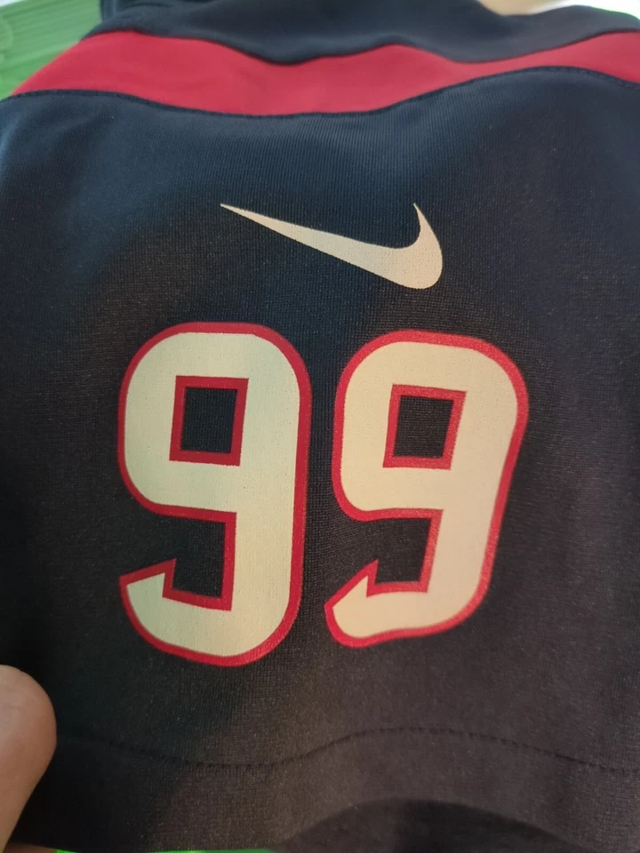 Camiseta deportiva juvenil grande (7) Nike On Field azul y roja JJ Watt #99 Houston Texans NFL Foto 4 de 4