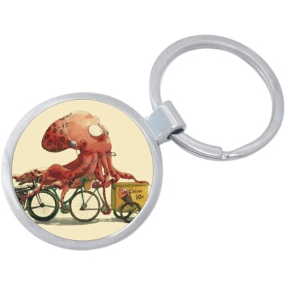 Octopus Bicycle Funny Keychain - Includes 1.25 Inch Loop for Keys or Backpack