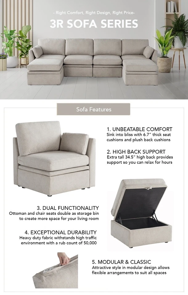 Sofá seccional modular de gran tamaño en forma de U sofá sofá de sala - gris terciopelo Foto 2 de 4