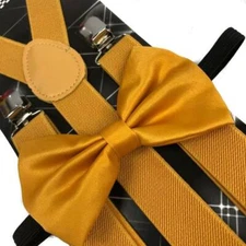 Honey Orange Suspender + Clip on Bow-Tie Matching Set for Adults Men Women (USA)