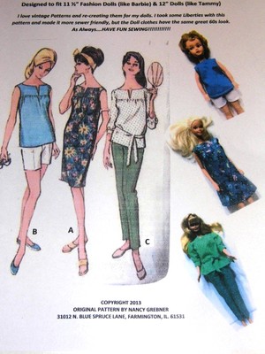 NG Creations Sewing Pattern 1964 Yoke Dress/Top & Pants fits Barbie Tammy Dolls