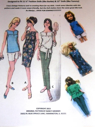 NG Creations Sewing Pattern 1964 Yoke Dress/Top & Pants fits Barbie Tammy Dolls
