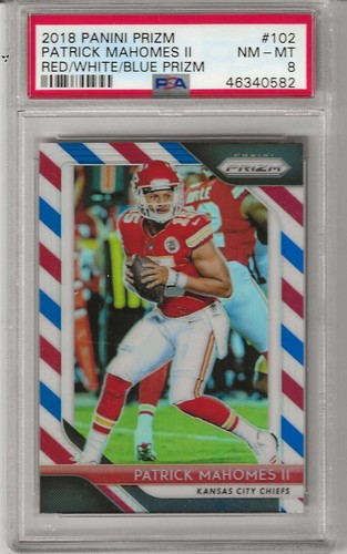 2018 Panini Prizm - Patrick Mahomes II #102 Red White & Blue Prizm PSA 8