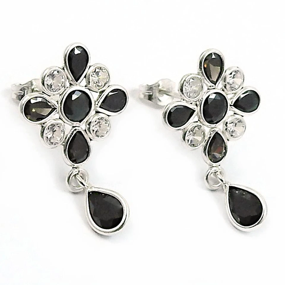 Orecchini Pendenti In Argento Massiccio 925 Con Gemma In Zirconia Cubica - Immagine 4 di 4