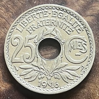 25 CENTIMES LINDAUER 1916 . Cmes SOULIGNÉS . ( Voir photos recto verso )