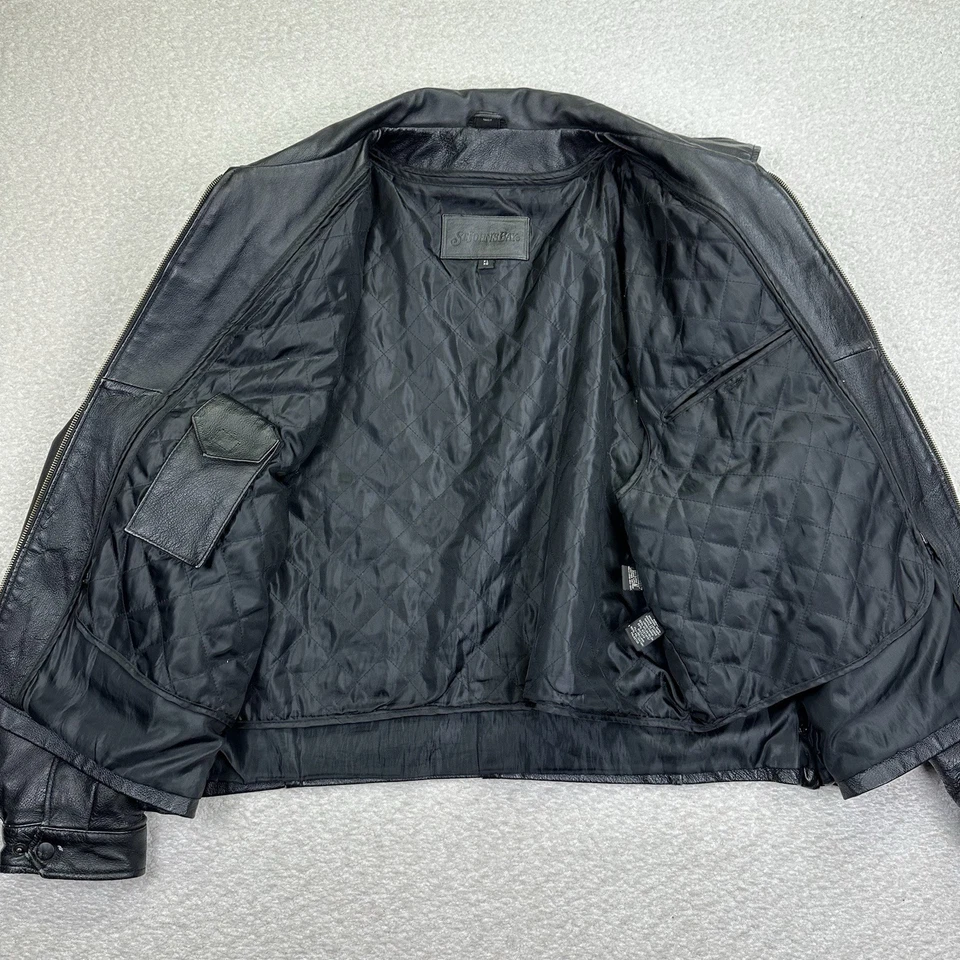 St. John's Bay Men's Leather Bomber Jacket Size XL Black Full Zip Lined Vintage - Image 3 of 4