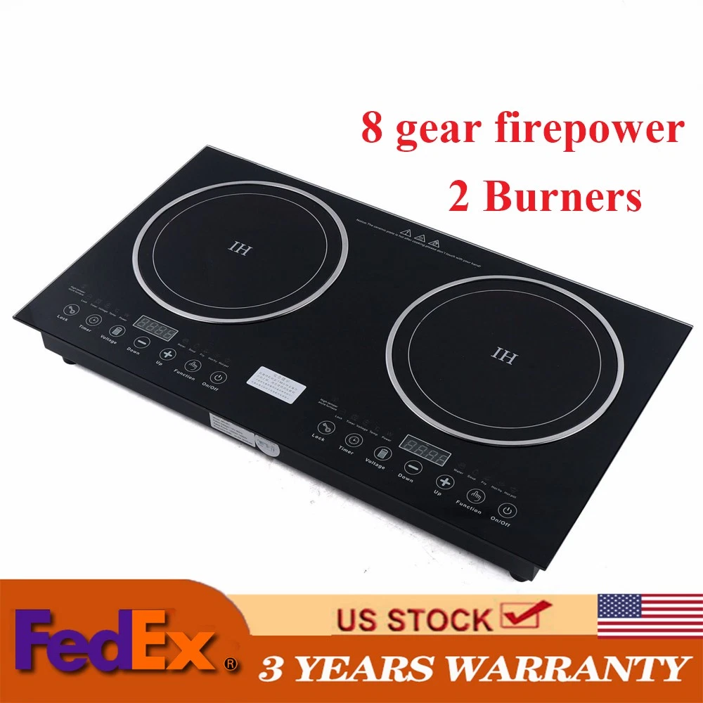 110V Induction Cooktop 2 Burners Electric Hob Cook Top Stove Ceramic Cooktop USA