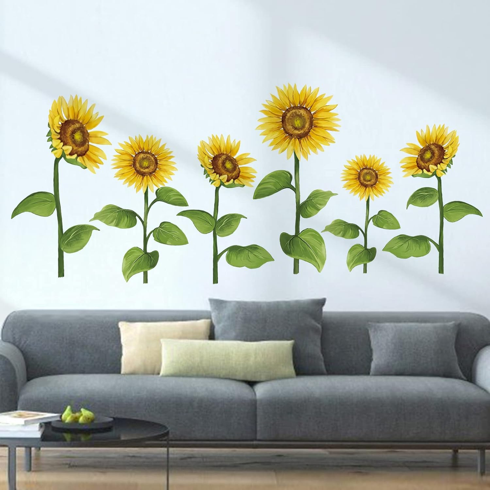 6 Big Sunflower Wall Decals Garden Flower Wall Stickers Bedroom Living ...
