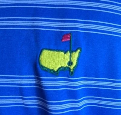 Masters Golf Shirt Mens Performance Polo L Large Blue White Striped