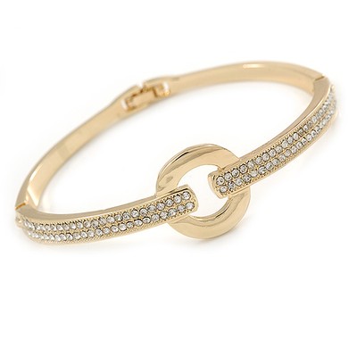Klar Kristall offen Eternity Kreis der Liebe Armreif Armband in goldfarbenem Metall -