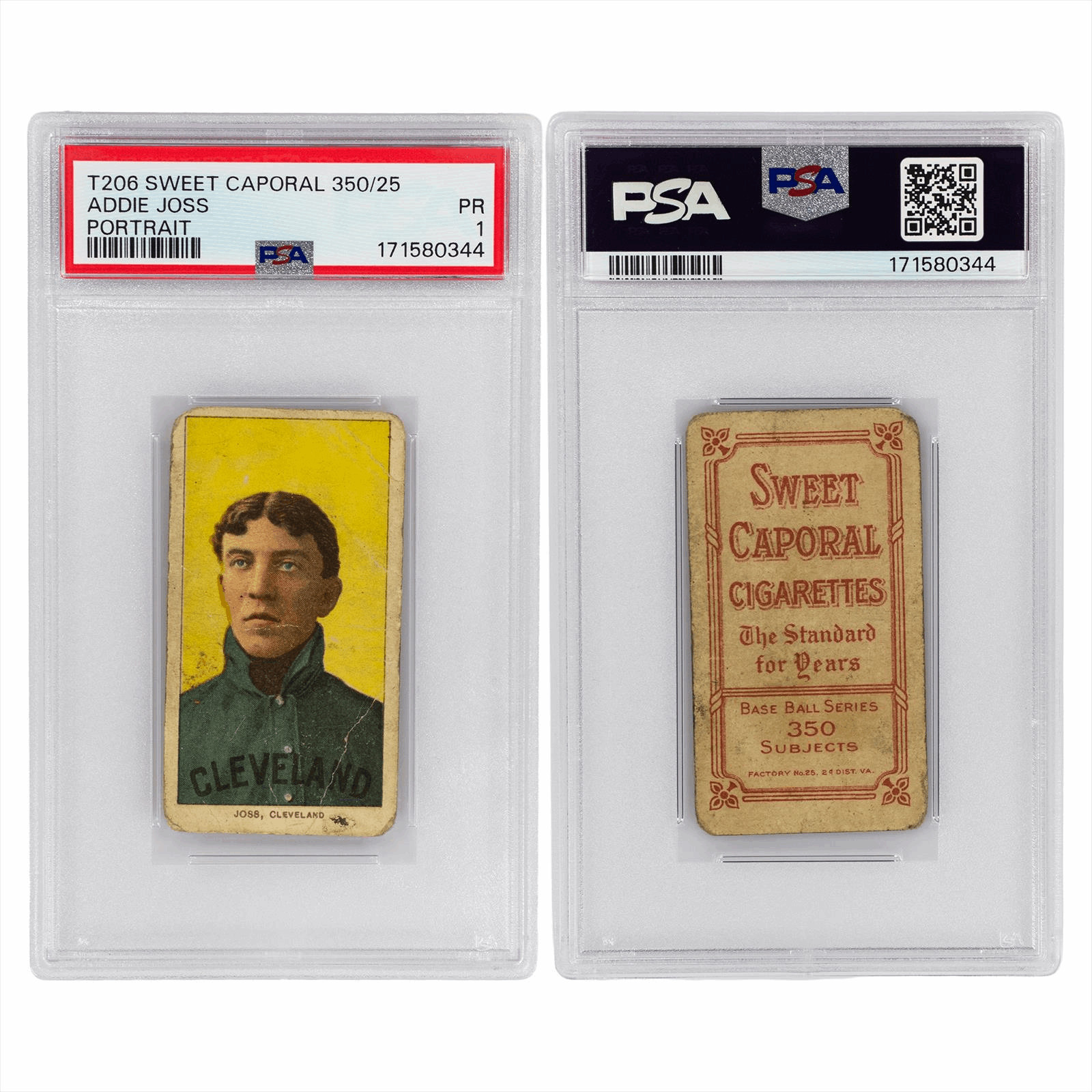 1909–11 T206 Sweet Caporal 350/25 Addie Joss Portrait PSA PR 1 view 3