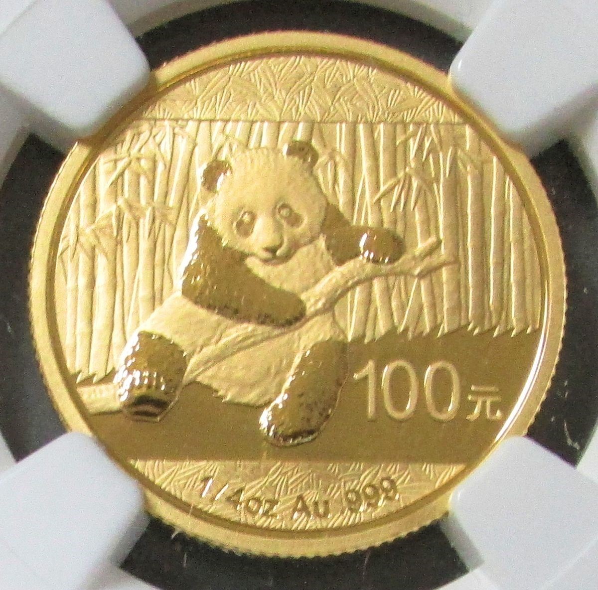 2014 GOLD CHINA 100 YUAN 1/4 OZ PANDA LABEL NGC MINT STATE