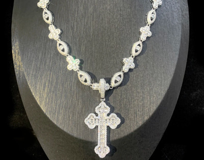 6CT Lab Created Diamond Eye Cross Necklace Iced Out Bling Chain for Men Women