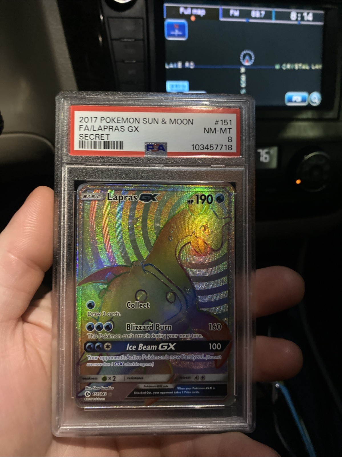 PSA 8 NM-MT Lapras GX 151/149 Sun & Moon Base Secret Rare Holo Pokémon 2017
