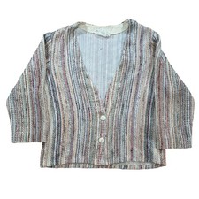 Vintage donnkenny Boho Grandma Striped Button Up Knit Cardigan Medium USA Made