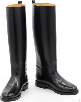 Black Knee-High Leather Boots Crafted From Genuine Leather Horse Riding Boots