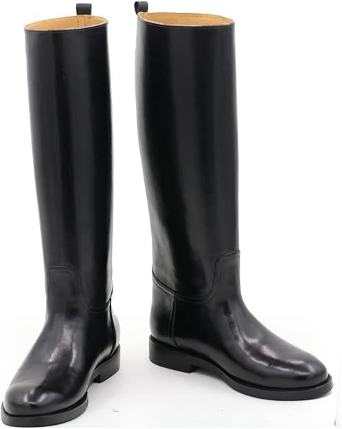 Botas de cuero negras hasta la rodilla hechas a mano de cuero genuino botas de equitación