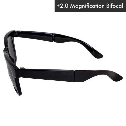 Global Vision Foldable Bifocal Readers +2.0 Magnification Black Smoke Lens Pouch - Afbeelding 5 van 7