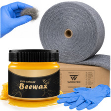 BeeWax Holzpflege Set 1kg Stahlwolle M&ouml;bel Holz Polieren Wachs Parkett Pflege