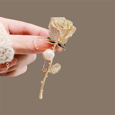 Metal Full Diamond Pearl Rose Brooch Cute Large Corsage