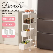 Levede 4 Tier Kitchen Trolley Cart Narrow on Wheels Pull out Bakset Storage Bins