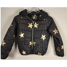 R 1881 by S Rothschild Black Puffer Jacket Gold Stars Kids Size M 10 12