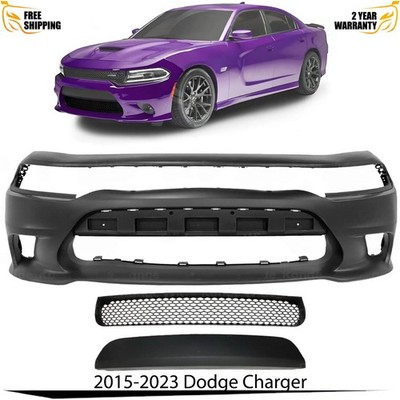Front Bumper Cover Fascia & Lower Grille Kit For 2015-2023 Dodge Charger