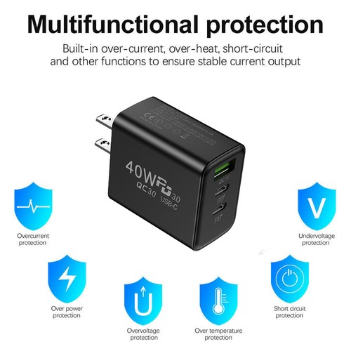 40W USB Wall Charger, 3 Ports Fast Charging Block, QC 3.0 Power Adapter Plug - Picture 13 of 35