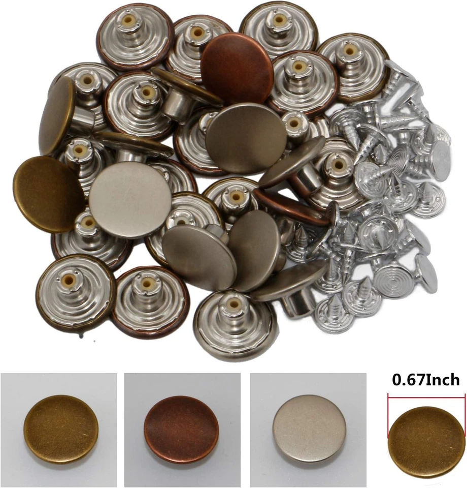 Metal Tack Buttons with Install Tool - 30 Sets 17mm, Perfect for Jeans & Pants - Image 4 of 4