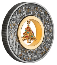 2025 CHRISTMAS $2 2oz Silver Antiqued Coin SANTA’S WORKSHOP w/Swarovski crystals