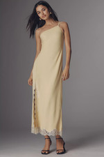 Bl-nk Satin One-Shoulder Lace Midi Dress - SALE US.