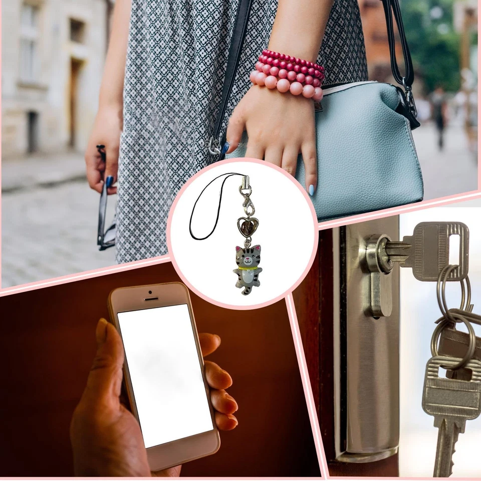 Kitten Phone Chain Bag Wrist Strap Cat Charm Kawaii Keychain Key Purse Pendant - Image 2 of 4