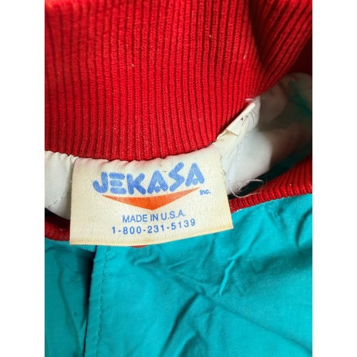 Vintage Jekasa Mens XL Teal Nylon Bomber Jacket 2004 Baseball USA Made Y2K - Afbeelding 2 van 9