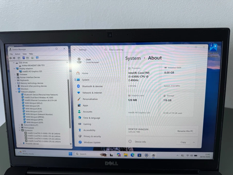 Dell Latitude 7480 · i5-6300U · 8GB · 128GB, photo 2 of 5
