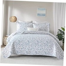 Quilt King Size, King Quilt Set, 100 Cotton King 98"x106" White/Blue/Floral