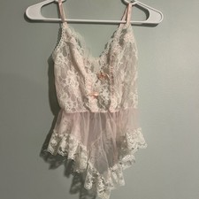Pink vintage lace babydoll teddy fairy core lingerie camisole top ruffles small