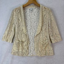 Metallic Gold Floral Lace Open Blazer Women Medium Romantic Glam Party Dressy