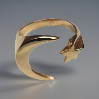 Yellow Gold 10K Moon & Star Ring Sz 6.5 (4.5g)   Solid Gold   Fast Free Shipping