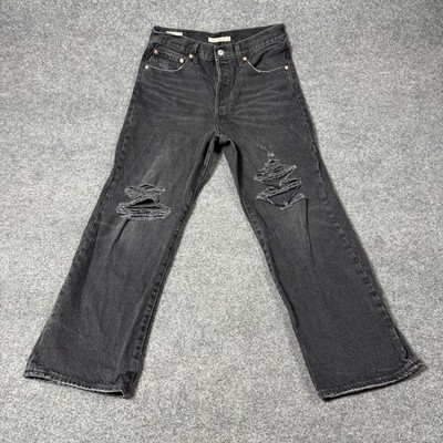 Levis Ribcage Straight Ankle Jeans Womens W30 L27 Charcoal High Rise Distressed